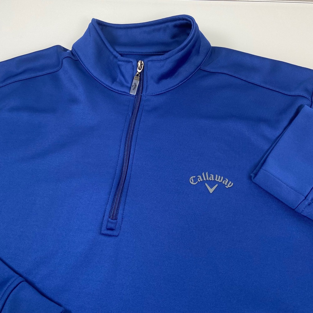 Callaway Mens Large Blue 1/4 Zip Pullover Fleece Lined Golf‎ Sweater Travel
